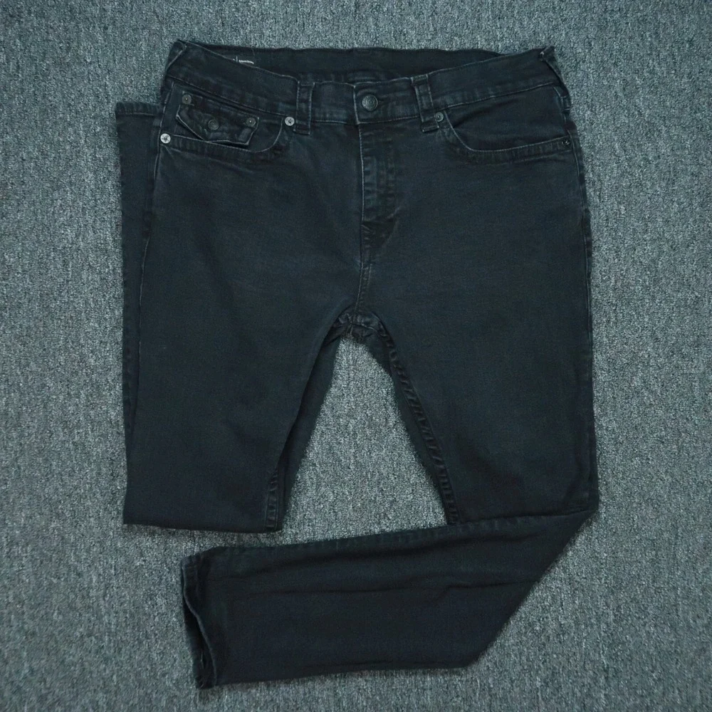 True Religion Jeans Men 38x33 Black Rocco Relaxed Skinny 5 Pocket Stretch